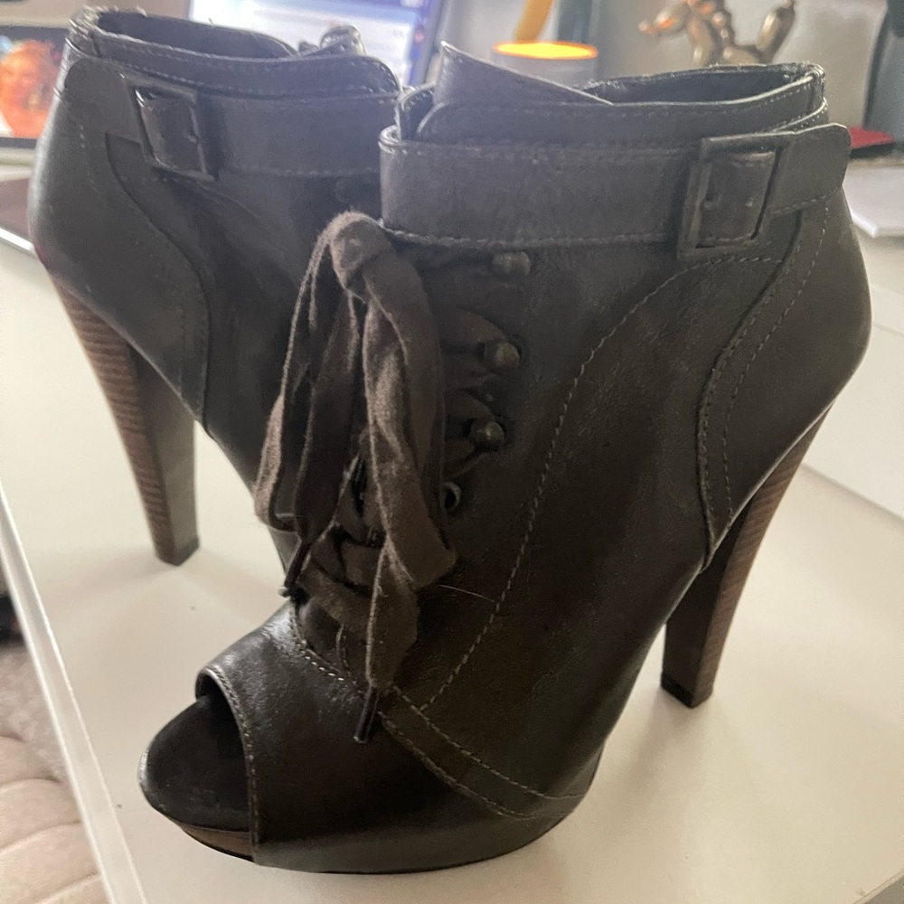 Aldo Women’s Black Leather Peep-toe High Heel Ankle Boots